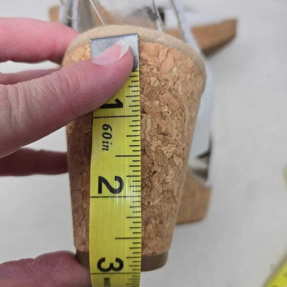 CLARKS Annadel Eirwyn White Leather Slingback Cork Wedge Sandals Sz 10‎